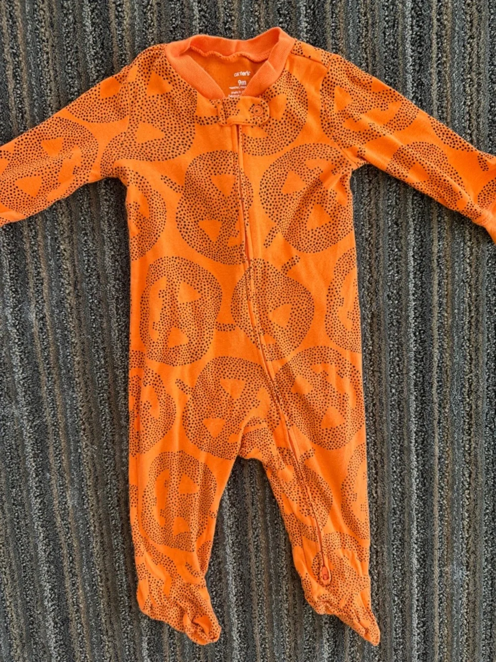 Carter's Orange Pumpkin Print Footed One-Piece - Picture 3 of 4